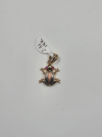 14K Tri-Color Gold Frog Pendant with Pink Eyes