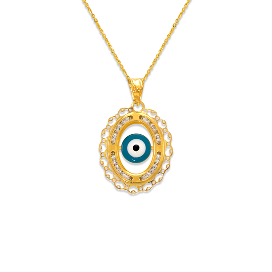 Evil Eye Enamel CZ Pendant 14k Gold