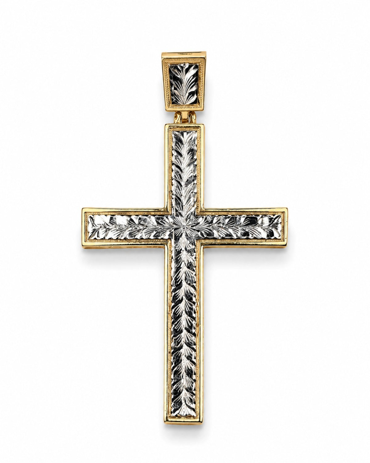 14K Gold 2-Tone Cross Pendant - Dige Cruz 14k Oro 2 Tonos