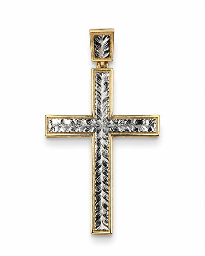14K Gold 2-Tone Cross Pendant - Dige Cruz 14k Oro 2 Tonos