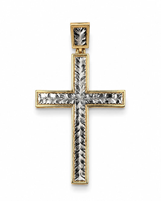 14K Gold 2-Tone Cross Pendant - Dige Cruz 14k Oro 2 Tonos