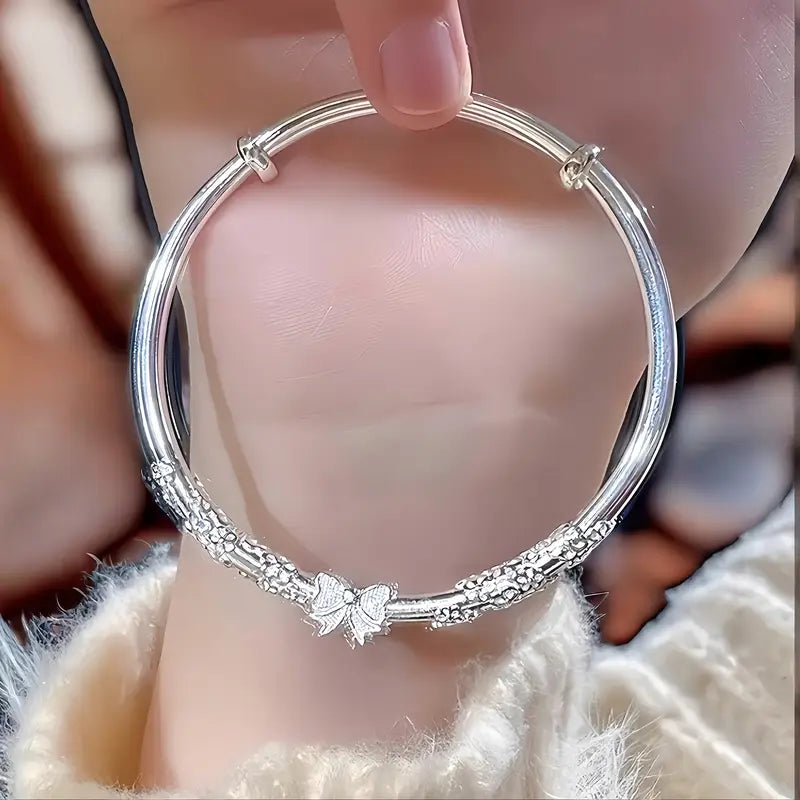 Pulsera de plata de ley S999 para mujer, pulsera de plata de ley con cierre de empuje, ajustable libremente