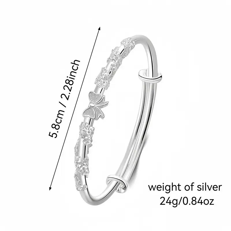 Pulsera de plata de ley S999 para mujer, pulsera de plata de ley con cierre de empuje, ajustable libremente