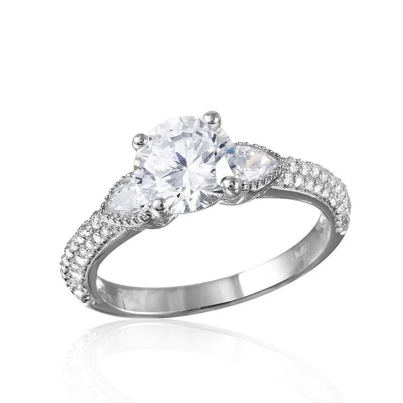 Silver 925 CZ Center Stone Ring with Micro Pave Shank