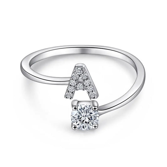 Anillos de letras  Ajustable delicado para mujer anillo con inicial de CZ de Plata de Ley 925