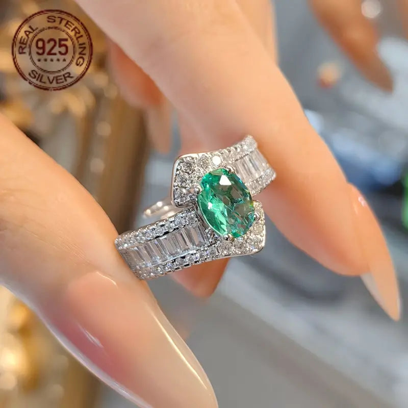 Anillos de Compromiso de Plata Esterlina 925 para Mujeres con Anillo de Circonita Sintética Verde