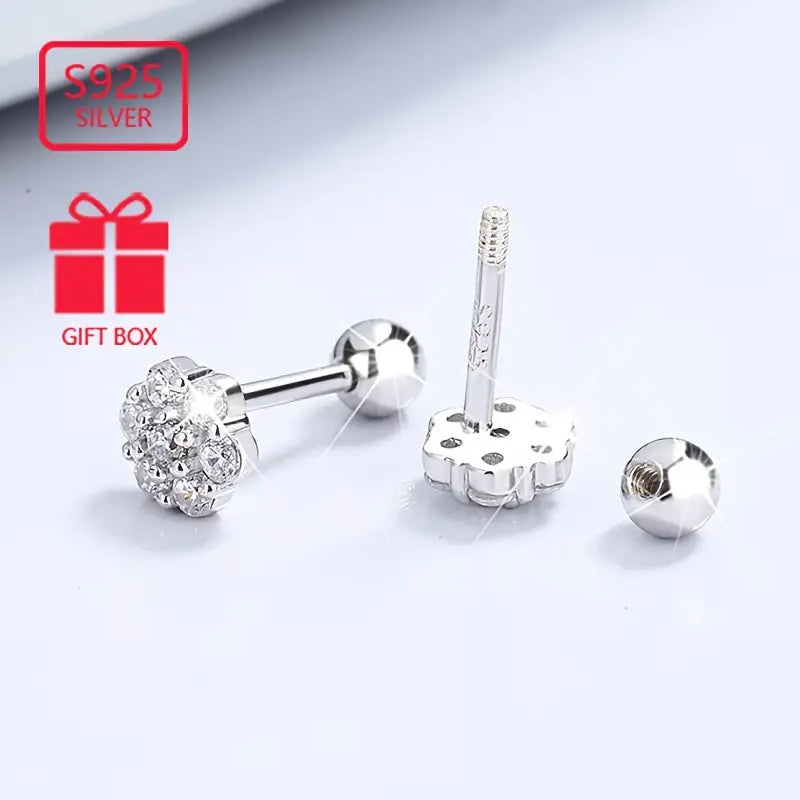 Pendientes de Moda para Mujer 925 Plata Pura Copo de Nieve Zirconia