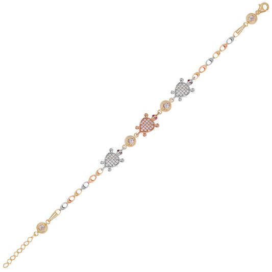 Turtle Lady Bracelet CZ Tricolor Gold 14k