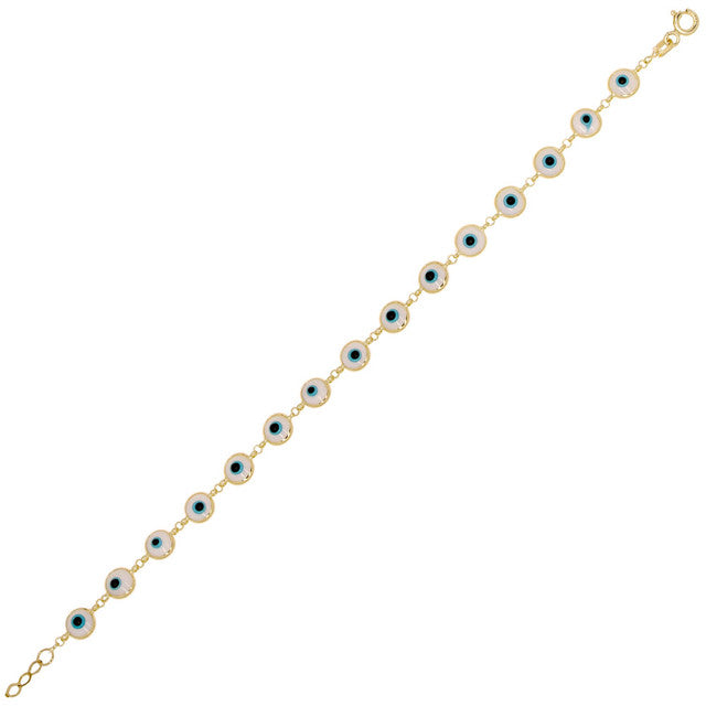 Evil Eye Charms Kid Bracelet Enamel Yellow Gold 14k