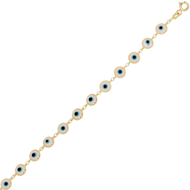 Evil Eye Charms Kid Bracelet Enamel Yellow Gold 14k