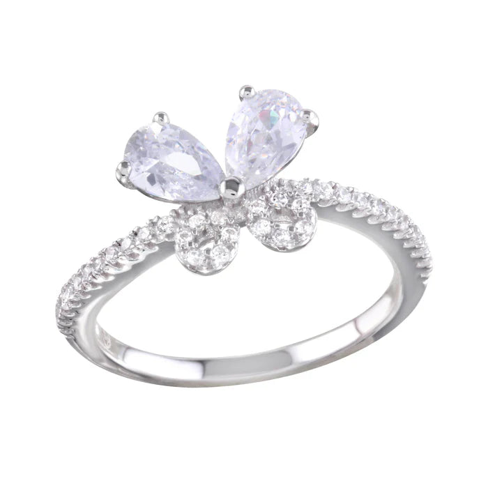 Rhodium Plated 925 Sterling Silver Clear Butterfly CZ Ring