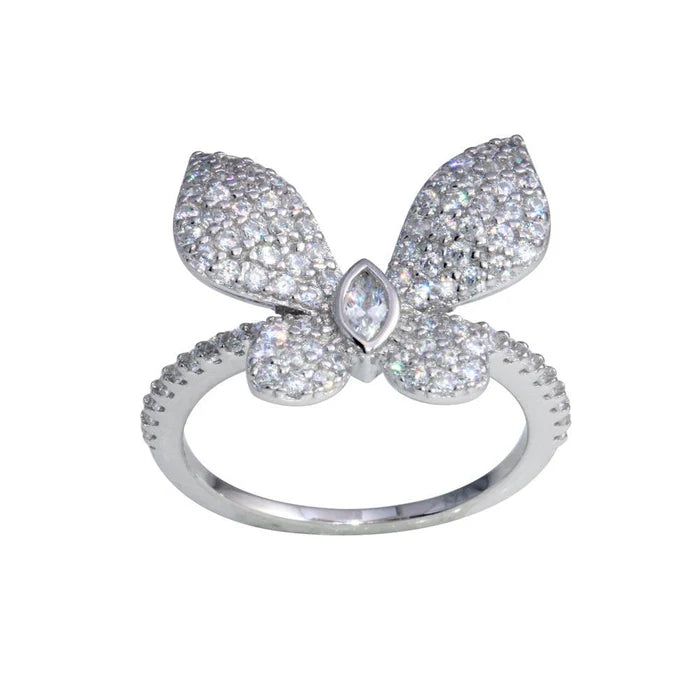 Rhodium Plated 925 Sterling Silver Butterfly CZ Ring