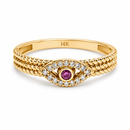 14K Gold Turkish Eye Ring - Anillo ojo turco de 14k