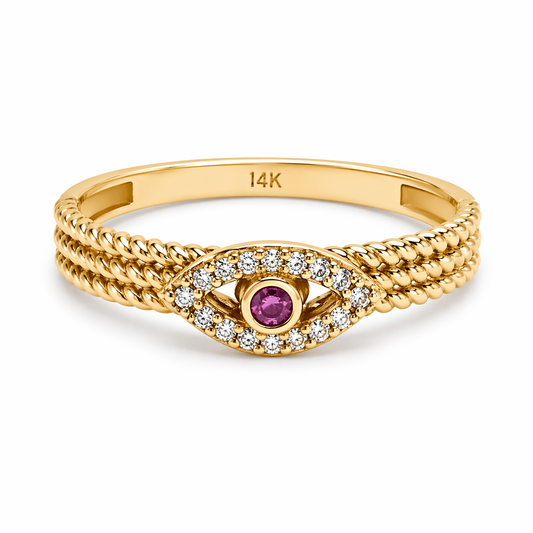 14K Gold Turkish Eye Ring - Anillo ojo turco de 14k