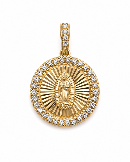 Dije Virgen de Guadalupe en Oro 14K con Brillo de Zirconias