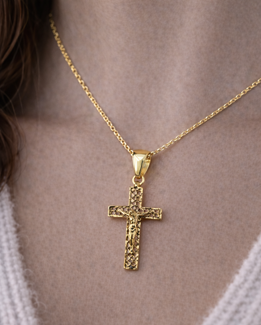 14K Gold Crucifix Cross Filigree Pendant Tricolor