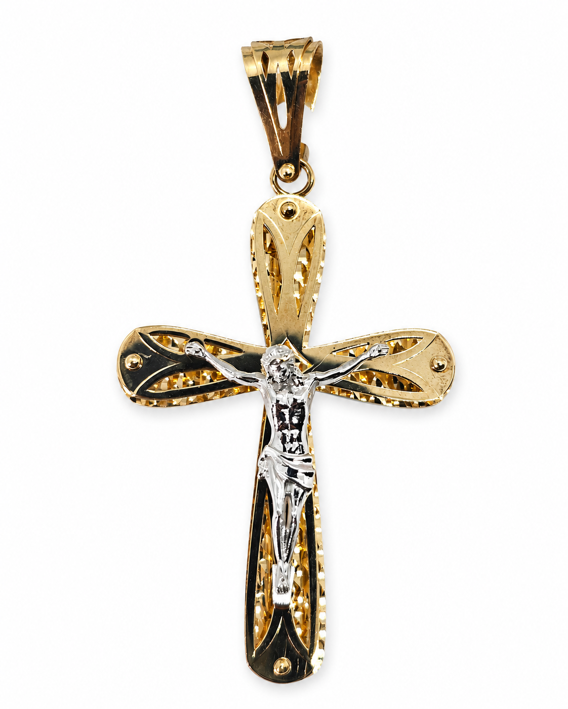 14K Gold 3-Tone Cross Pendant - Dige Cruz 14k oro  3 Tonos