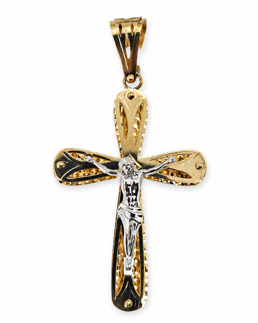 14K Gold 3-Tone Cross Pendant - Dige Cruz 14k oro  3 Tonos