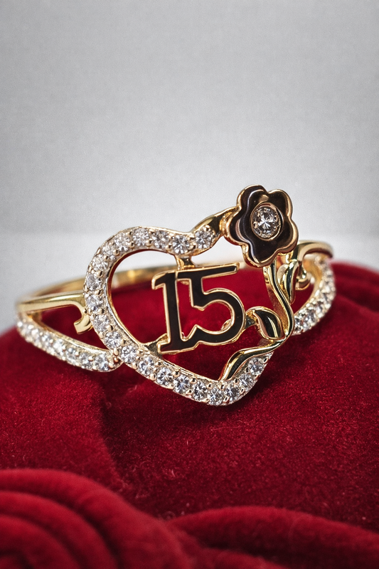 14K Gold Quinceañera Ring - Anillo de 15 Años 14k