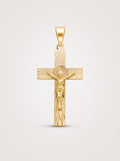 14K Gold Cross Pendant - Cruz 14K con Crucifijo