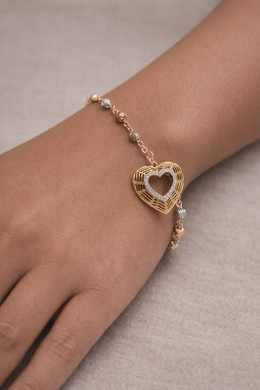 14K Gold Heart Bracelet - Brazalete 14k Corazón