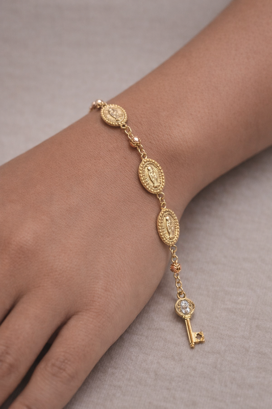 14K Gold Religious Bracelet - Brazalete 14k Religioso