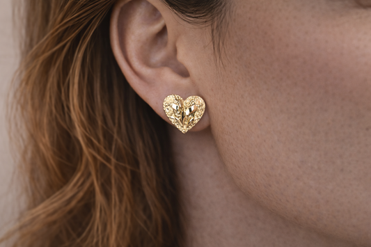 10K Yellow Gold Heart Nugget Post Push Back Earring