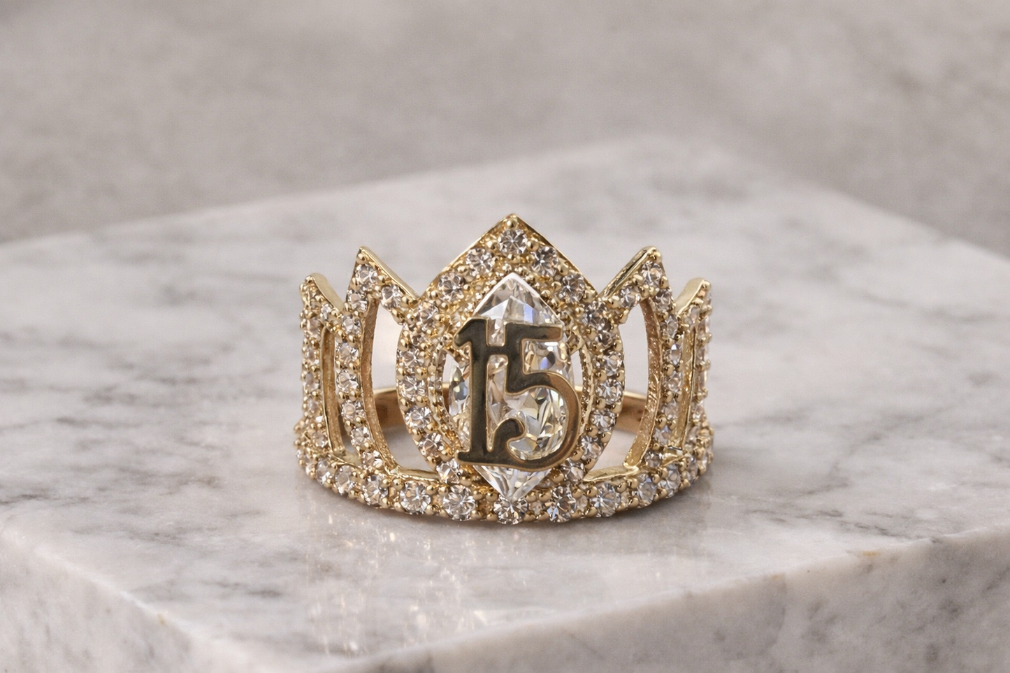14K Gold Quinceañera Ring - Anillo de 15 Años 14K