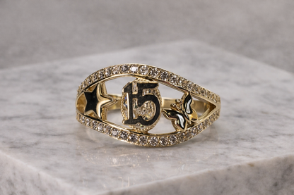 14K Gold Quinceañera Ring - Anillo de 15 Años 14k