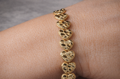 14K Gold Heart Nugget Bracelet - Brazalete Nugget Corazón 14K