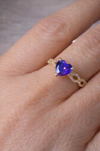 14K Gold Heart CZ Ring w/Infinity Band - Anillo Corazón Infinito 14K