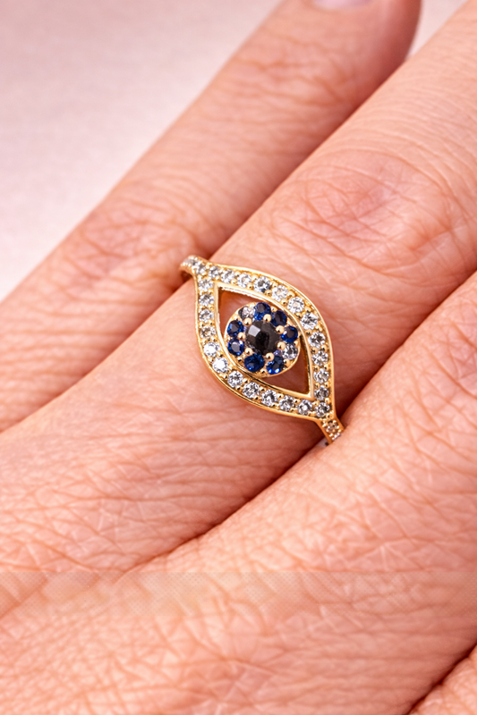 14K Gold Turkish Eye Ring - Anillo ojo turco de 14k