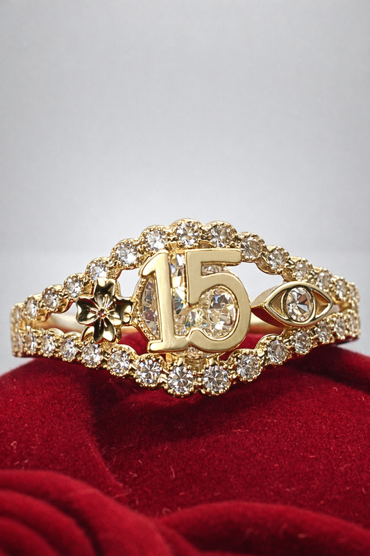14K Gold Quinceañera Ring - Anillo de 15 Años 14k