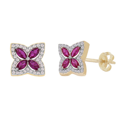 14K Gold Fancy Red CZ Butterfly Push Back Stud Earring