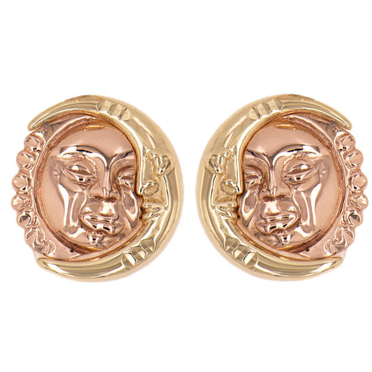 Sun and Moon Post Push Back Earring Yellow Rose Gold 14k