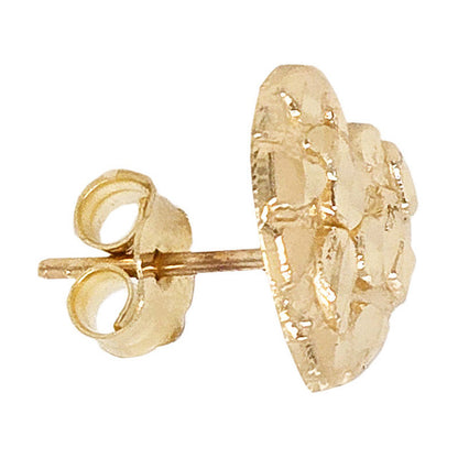 10K Yellow Gold Heart Nugget Post Push Back Earring