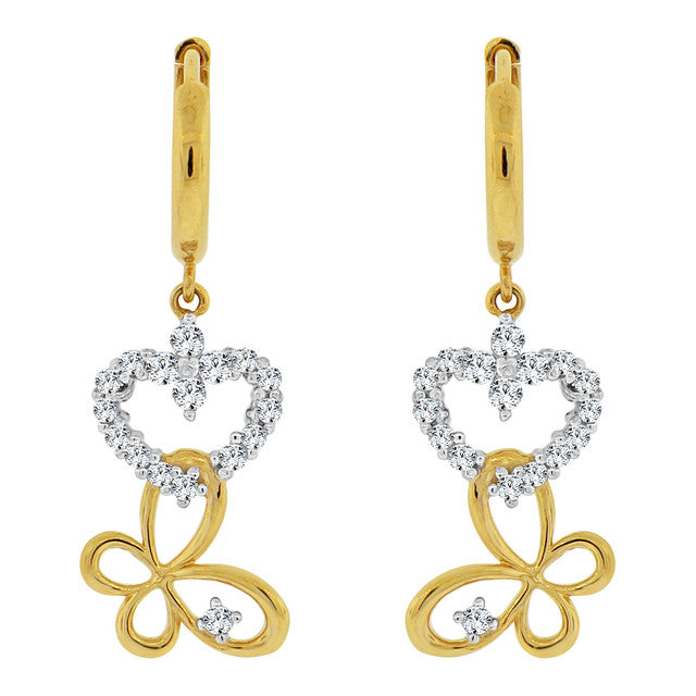 Heart Butterfly Earring Cubic Zirconia Yellow Gold 14k