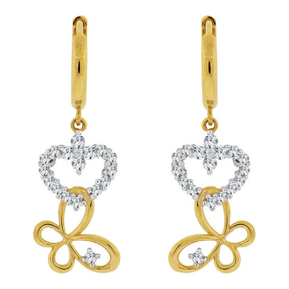 Heart Butterfly Earring Cubic Zirconia Yellow Gold 14k
