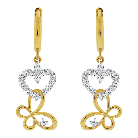 Heart Butterfly Earring Cubic Zirconia Yellow Gold 14k