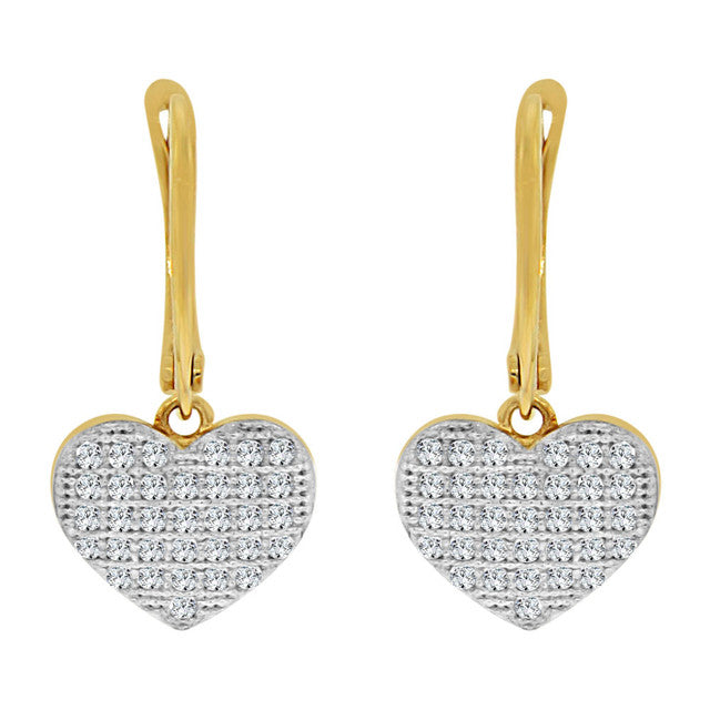 Heart Drop Earring CZ Yellow Gold 14k