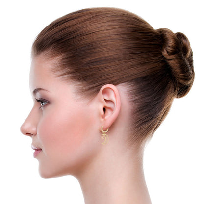 Star and Moon Drop Earring CZ Yellow Rose Gold 14k