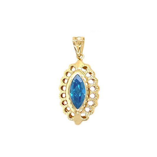 Marquise Shape Pendant Charm Aqua Blue Cubic Zirconia Yellow Gold 14k