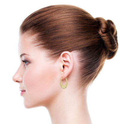 14K Yellow Gold Tapered Hollow Tube Oval Hoop Earring