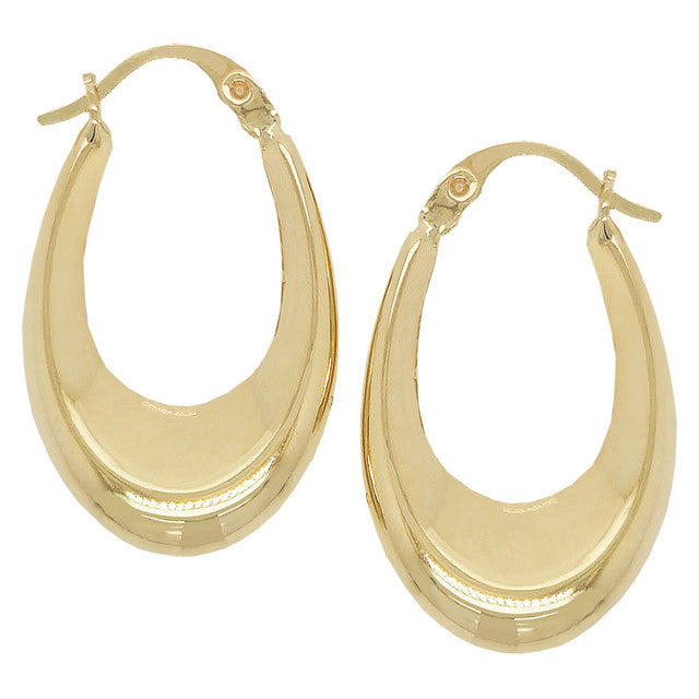 Tapered Hollow Tube Oval Hoop Earring Yellow Gold 14k