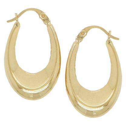 14K Yellow Gold Tapered Hollow Tube Oval Hoop Earring