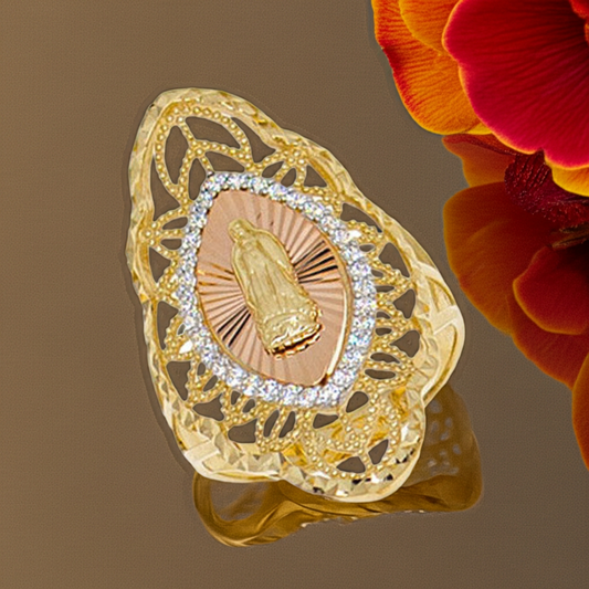 Guadalupe Large Oval Lady Ring Cubic Zirconia Tricolor Gold 14k #8