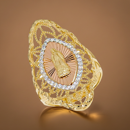 Guadalupe Large Oval Lady Ring Cubic Zirconia Tricolor Gold 14k #8