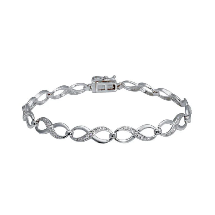 Rhodium Plated 925 Sterling Silver CZ Infinity Link Bracelet