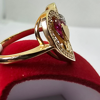 Anillo 14k Oro Amarillo Corazón Rosa Size 7.5