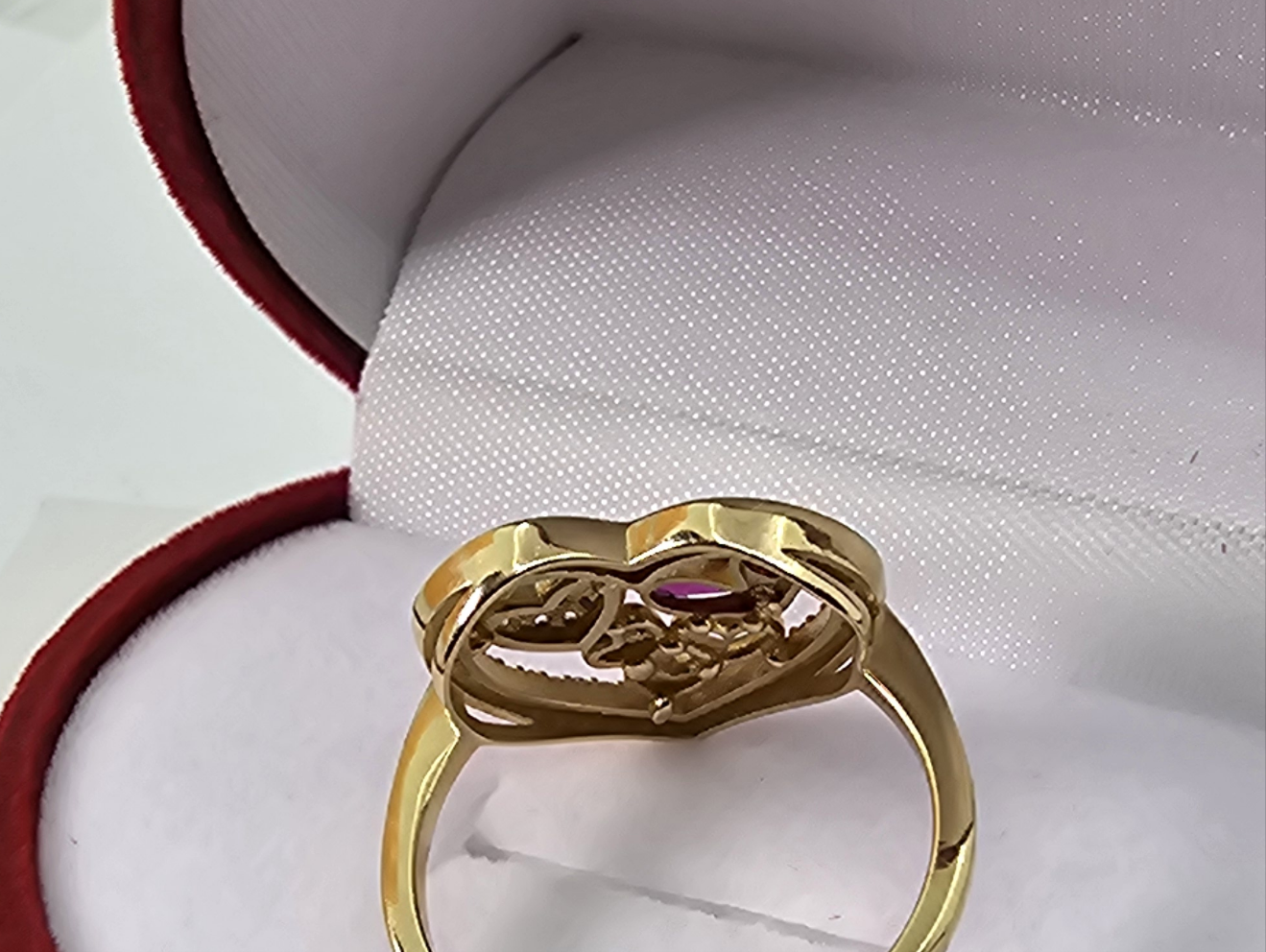 Anillo 14k Oro Amarillo Corazón Rosa Size 7.5